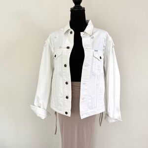 SUPER MAMA Denim Jacket – White Distressed Style – Mother’s Day Gift Idea